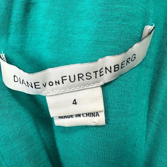 Diane von‎ Furstenberg Lace Dress Gold Zip Front 3/4 Sleeve Green Size 4 - Picture 4 of 8